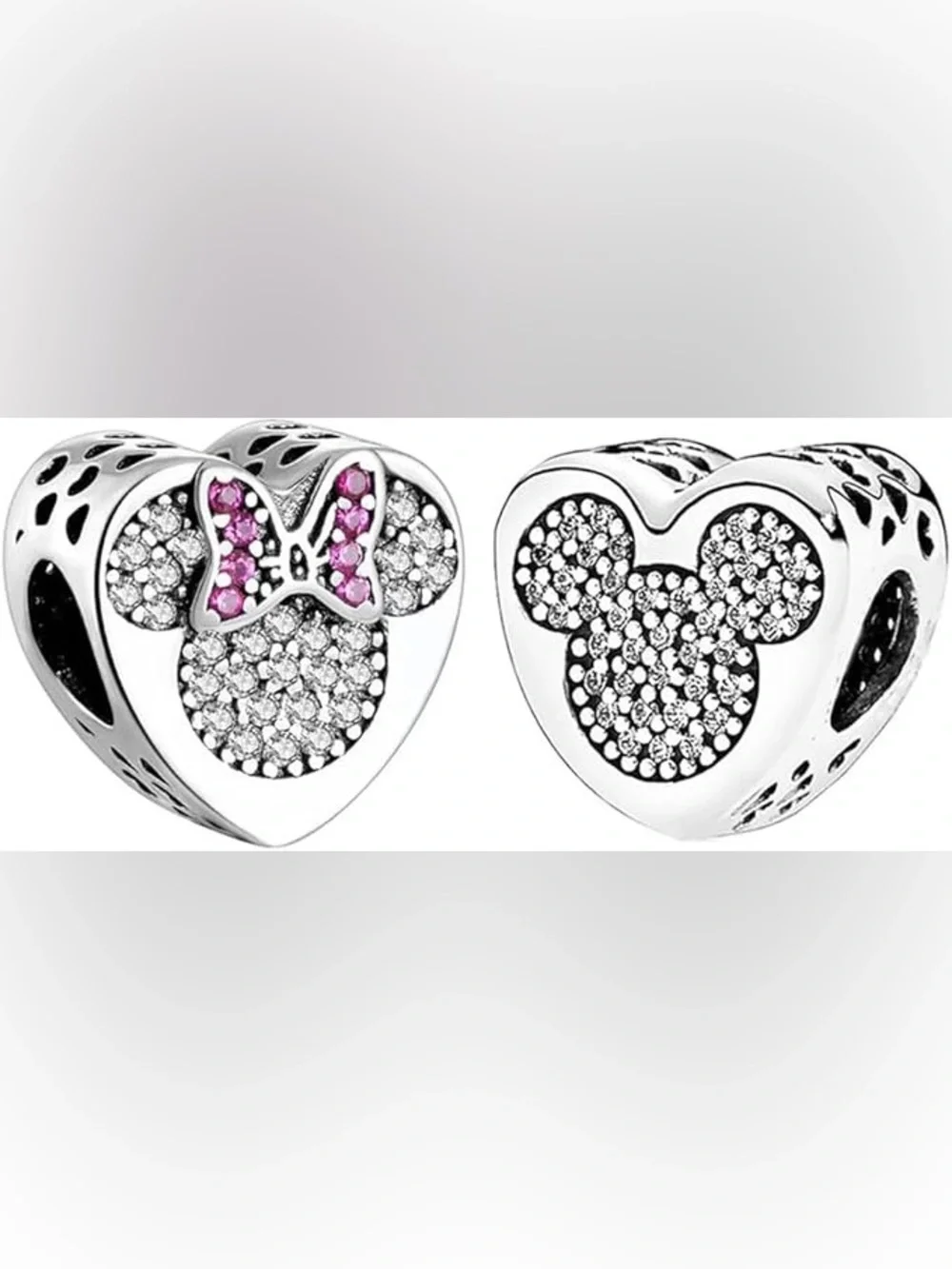 Sparkling Minnie & Mickey Mouse Heart Charm